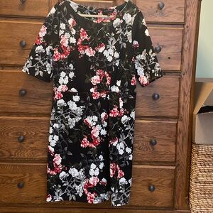 Size 12 Banana Republic black dress with white and red floral design